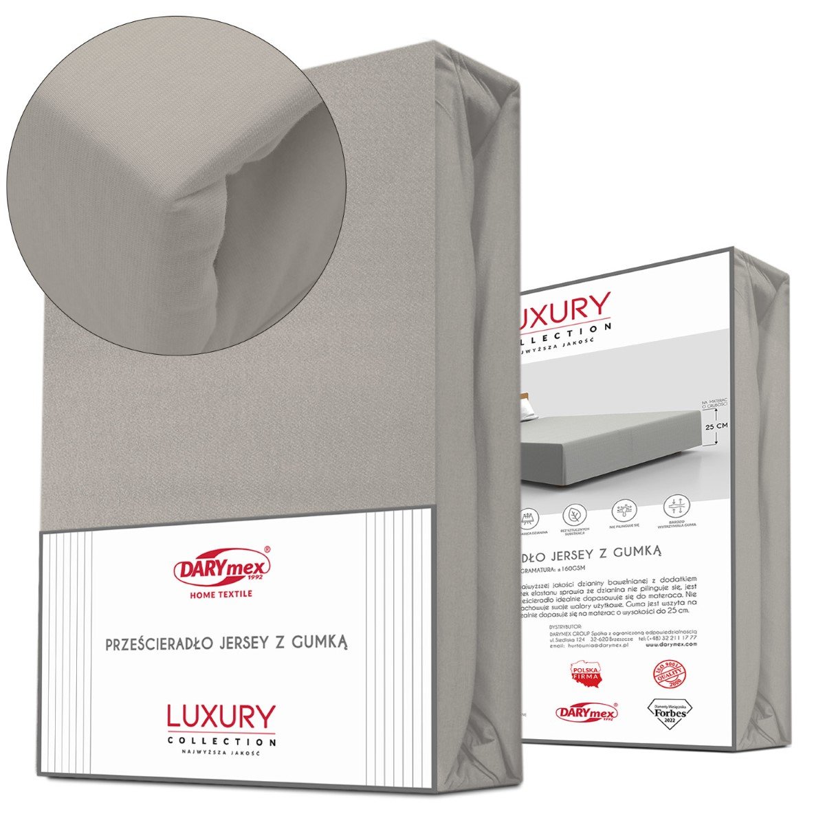 Prześcieradło jersey elastan 90x200 z gumką szare 59 na wysoki materac 25 cm Luxury