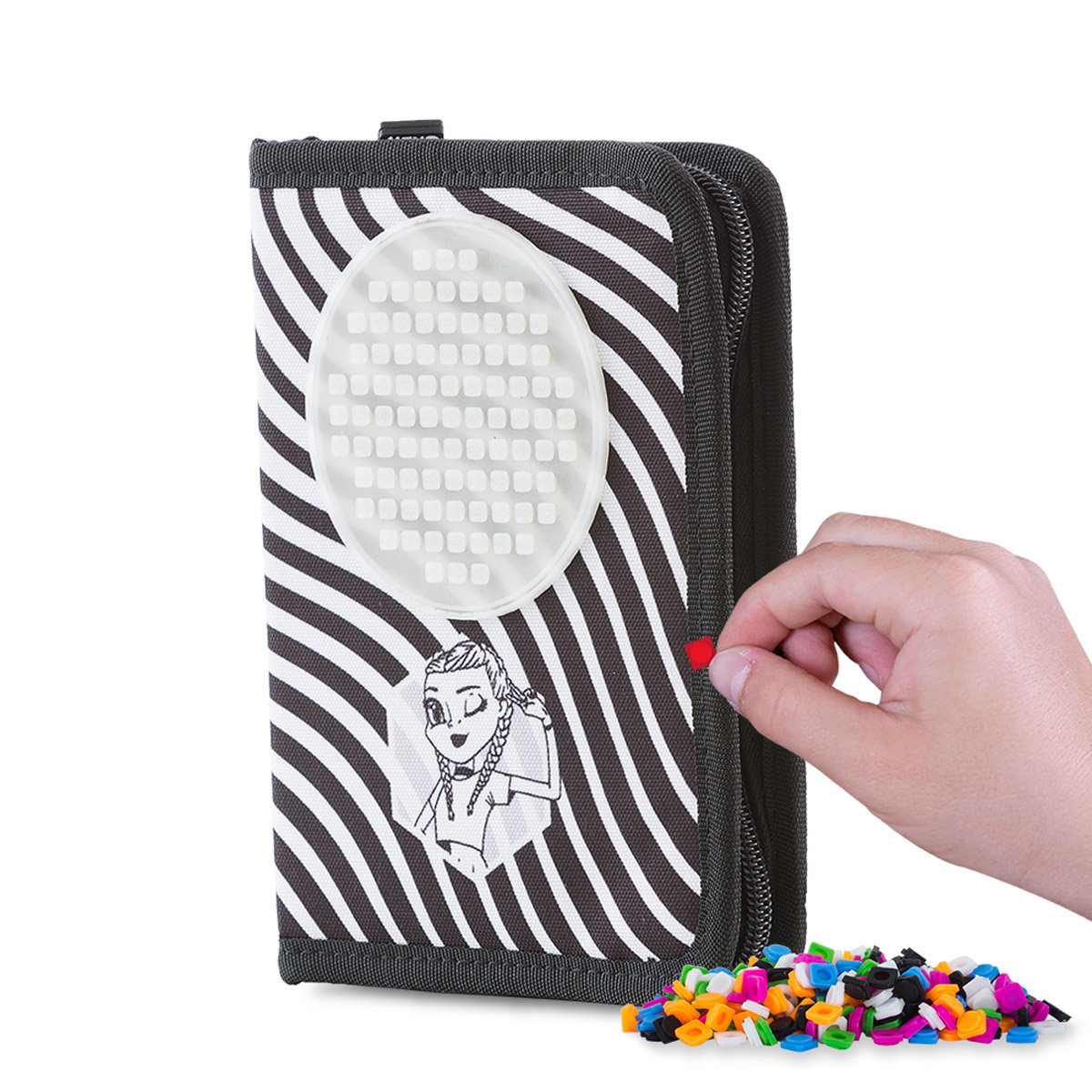 Piórnik rozkładany dla dzieci, Pixie Crew, zebra, czarny