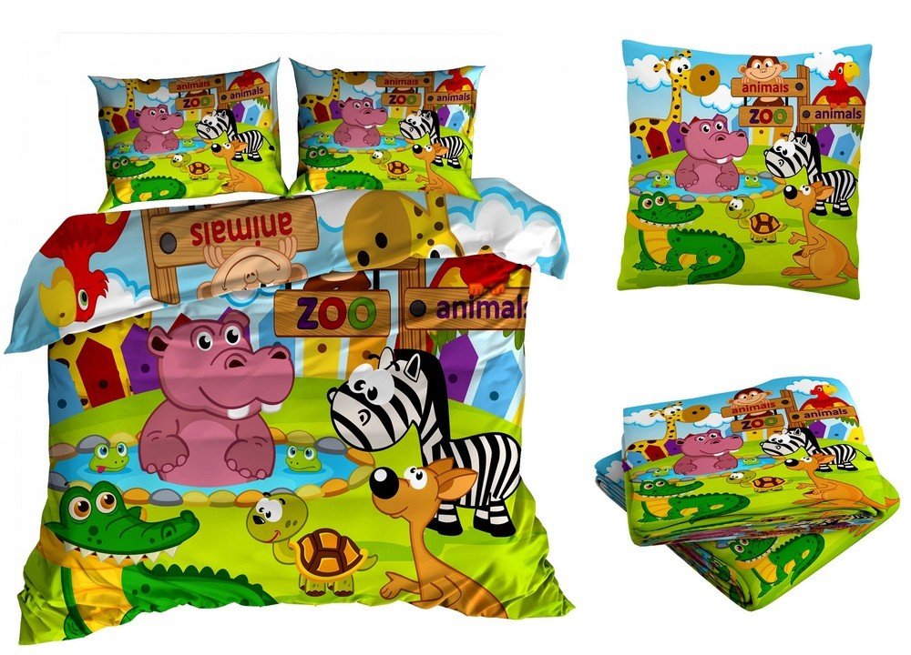 Pościel satyna bawełniana 160x200cm ZOO z prześcieradłem 3D