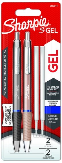 Długopisy żelowe Sharpie S-GEL METAL (złoty i srebrny) wkład niebieski, na blistrze 2 szt. + 2 wkłady 2162644
