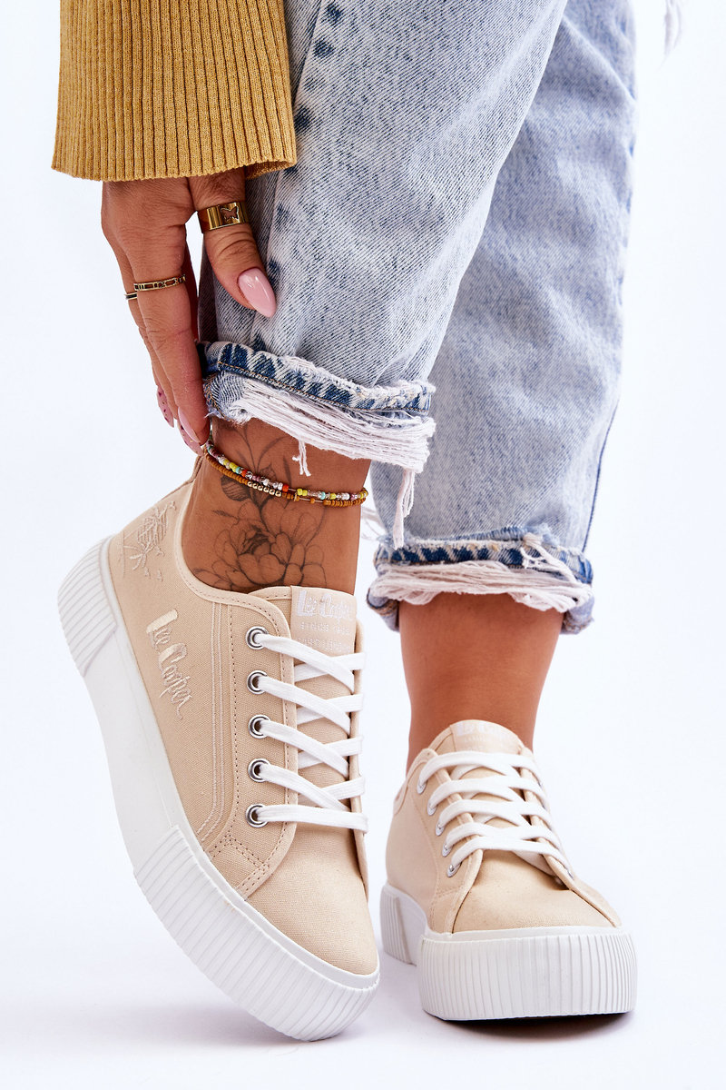 Wygodne Trampki Na Platformie Lee Cooper LCW-23-31-1808L Beżowe-39