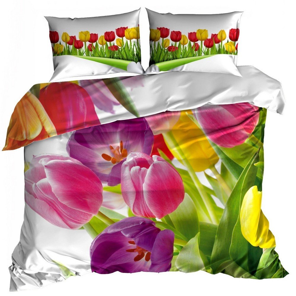 Pościel 3D satyna bawełniana 140x200cm BUKIET TULIPANÓW