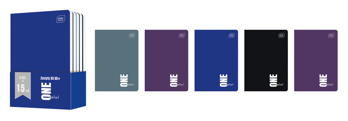 Zeszyt A5, One Color, w kratkę 60 kartek, Interdruk, 5 sztuk