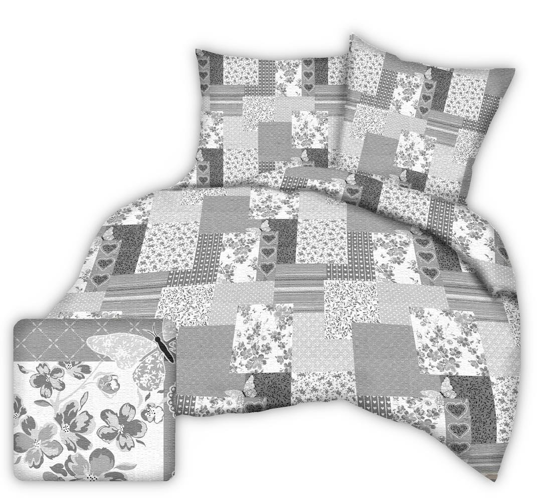 Pościel Z Kory 200X220 Szara Patchwork Serca Motyle Kwiaty