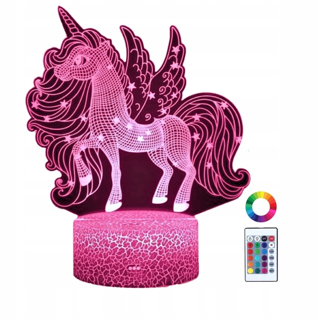 Lampka Nocna Biurkowa Dla Dzieci Unicorn Jednorożec Koń Podświetlany +Pilot