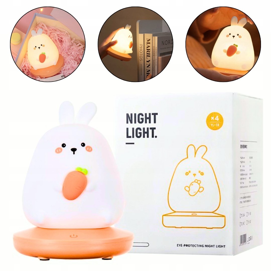 LAMPKA NOCNA SILIKONOWA BIURKOWA DLA DZIECI KRÓLIK KRÓLICZEK 3 TRYBY LED