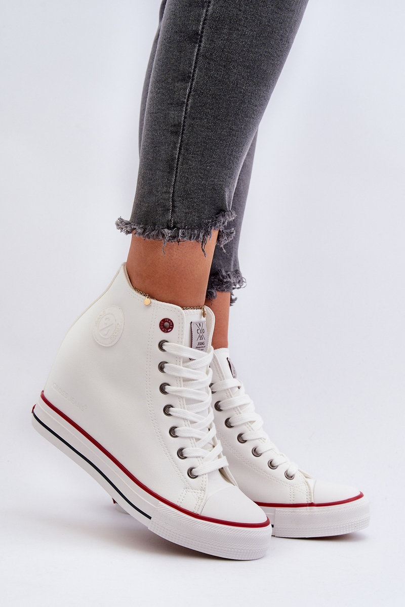 Trampki Damskie Na Koturnie Cross Jeans NN2R4004 Białe-39