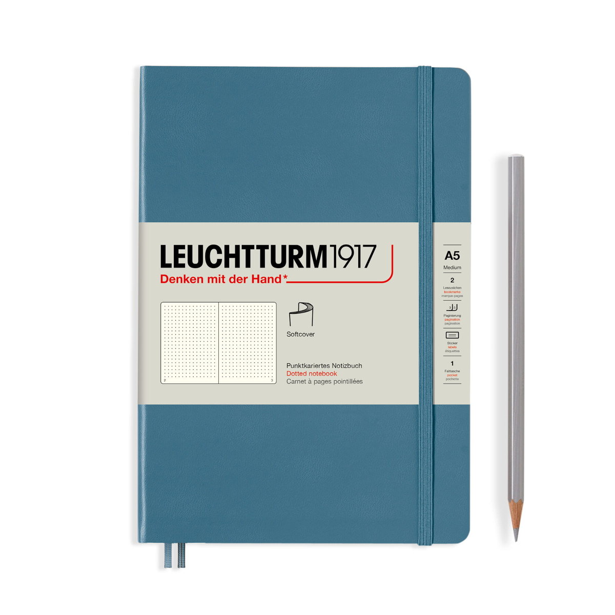 Notatnik Leuchtturm1917 Medium A5, miękka oprawa, kropki, Stone Blue