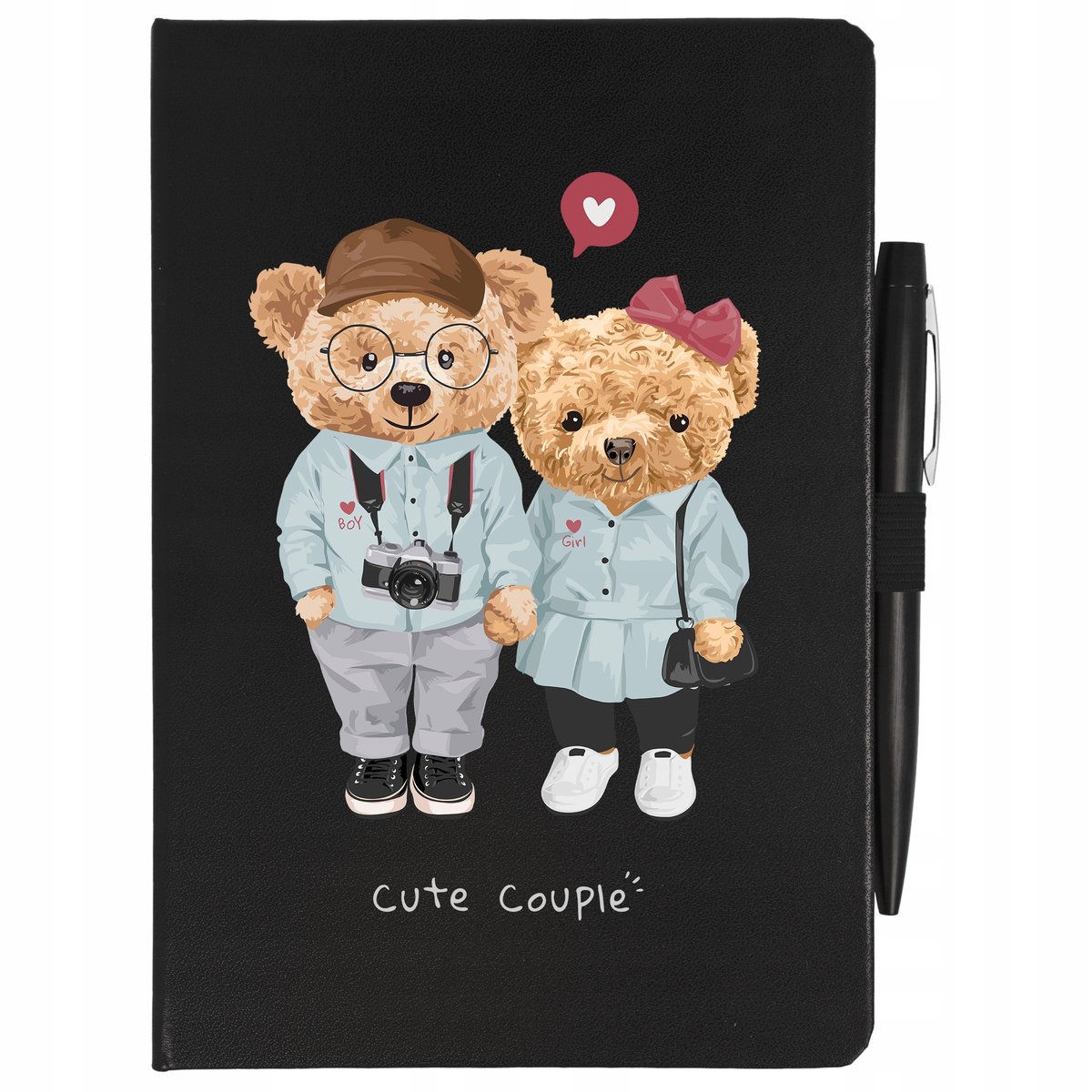 Notes Czarny A5+ Długopis Urocza Para Couple Wzory