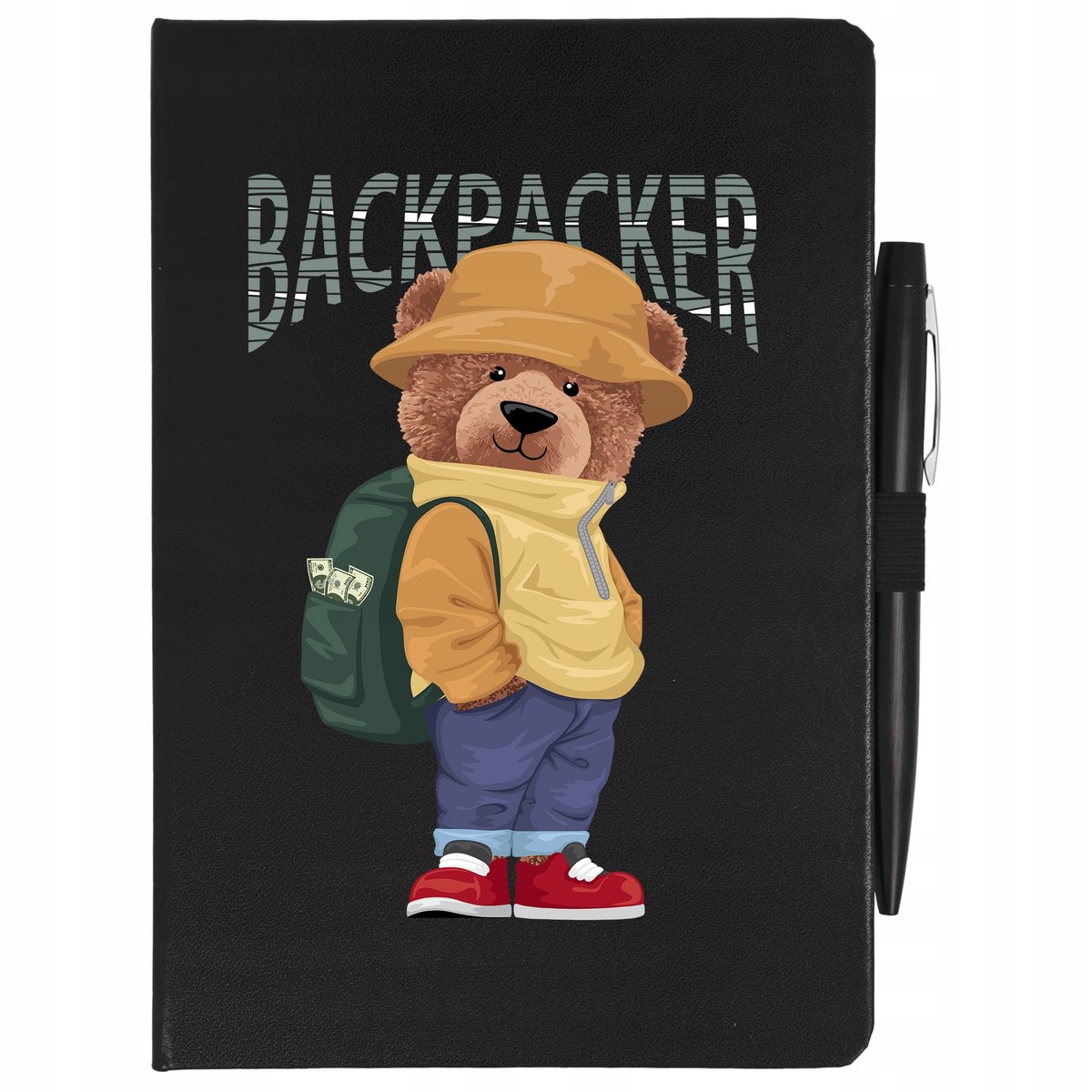Notes Czarny A5 Linia+ Długopis Backpacker Wzory