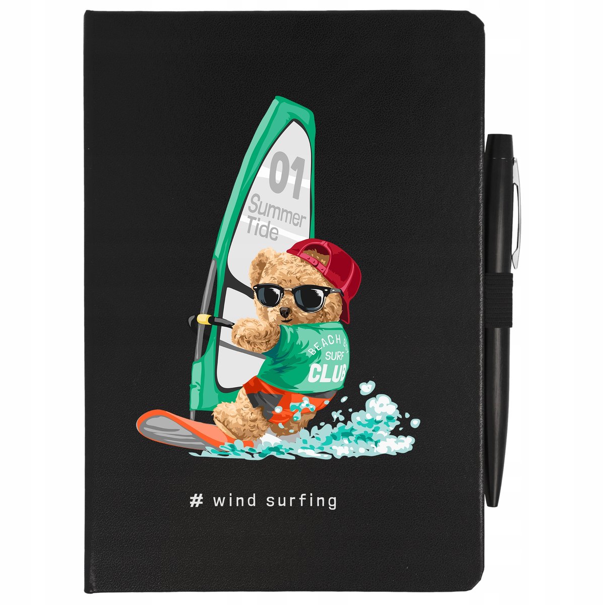 Notes Czarny A5 Linia+ Długopis Wind Surfing Wzory