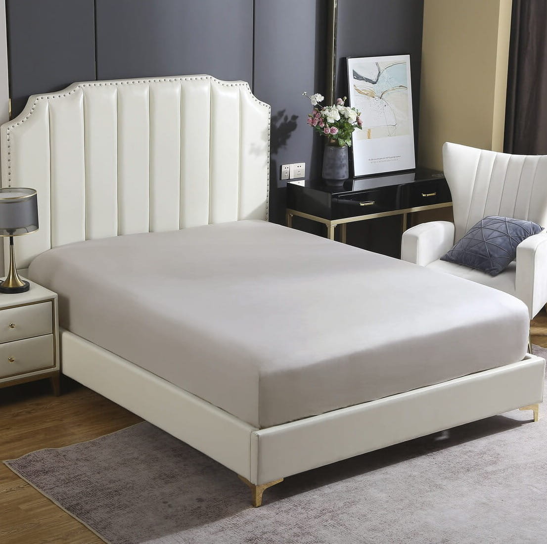 Prześcieradło Satyna z gumką 180x200 cm taupe Spod Igły i Nitki