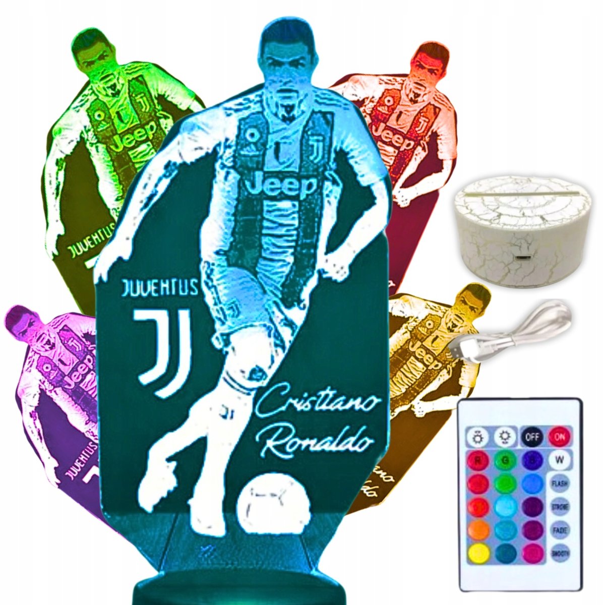 Lampka Nocna Biurkowa dla Dzieci Cristiano Ronaldo CR7 Juventus LED + Pilot