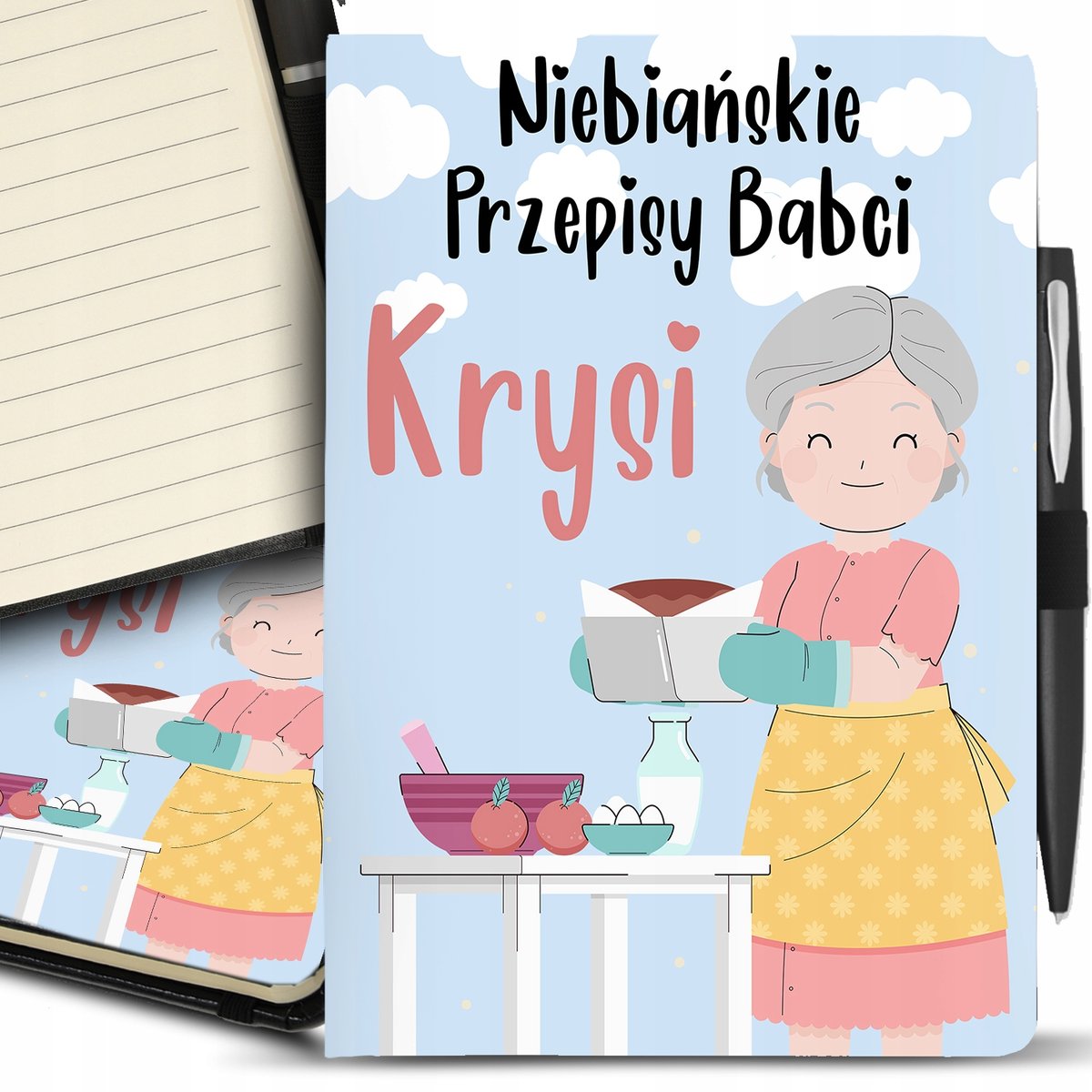 Notes Notatnik A5 + Długopis Przepiśnik Niebiańskie Przepisy Babci Imię Wz