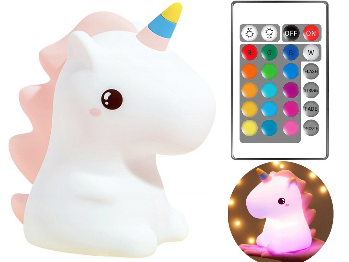 Silikonowa Lampka Nocna Led Jednorożec Miękka Bezprzewodowa Unicorn + Pilot