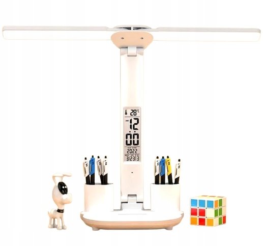 Lampka Na Biurko Biurkowa Led Dla Dzieci Organizer Lcd Szkolna Zegar Biała