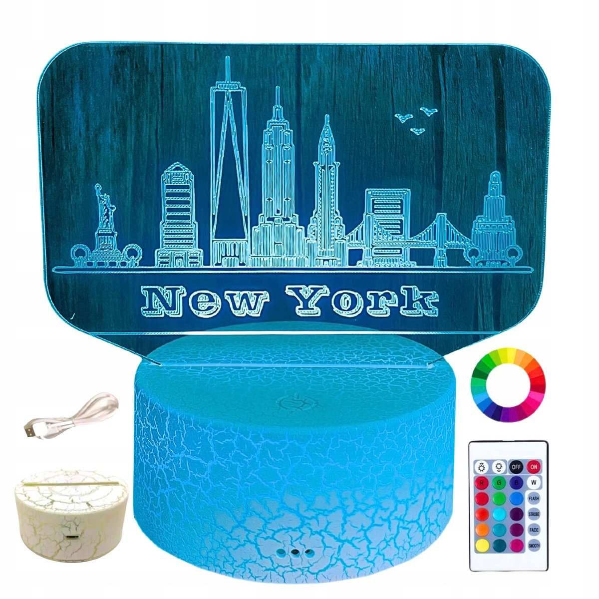 Lampka Nocna Biurkowa dla Dzieci Nowy Jork New York 16 LED 3D + Pilot