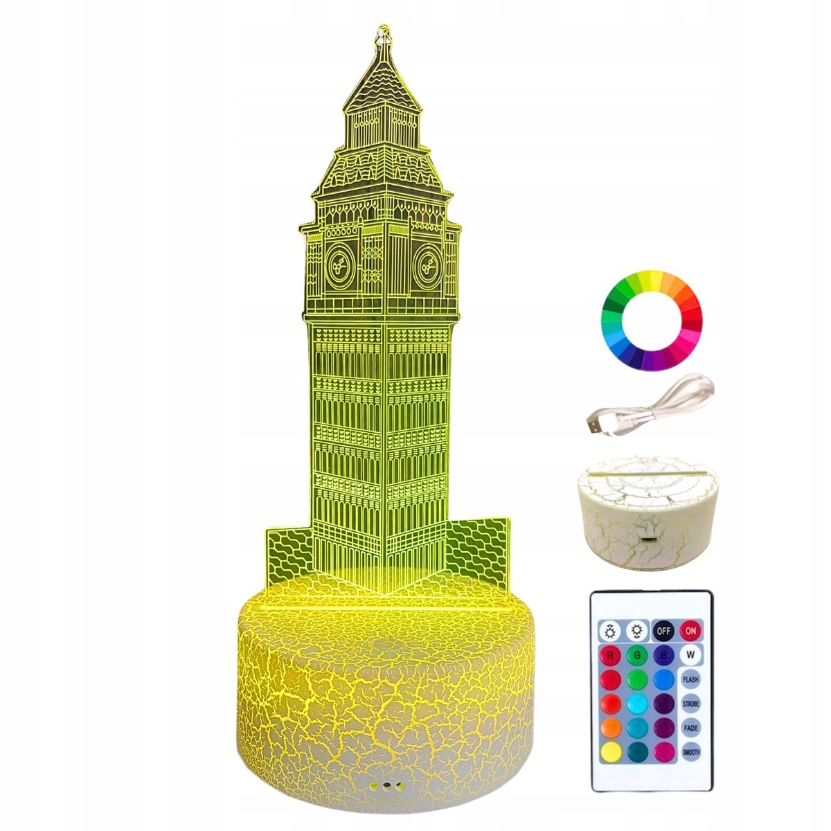 Lampka Nocna Biurkowa dla Dzieci Londyn City Big Ben 16 LED 3D + Pilot