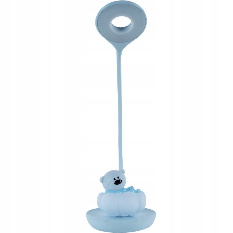 Lampa dziecięca biurkowa na dotyk lampka nocna bezprzewodowa USB niebieska misiek KITE