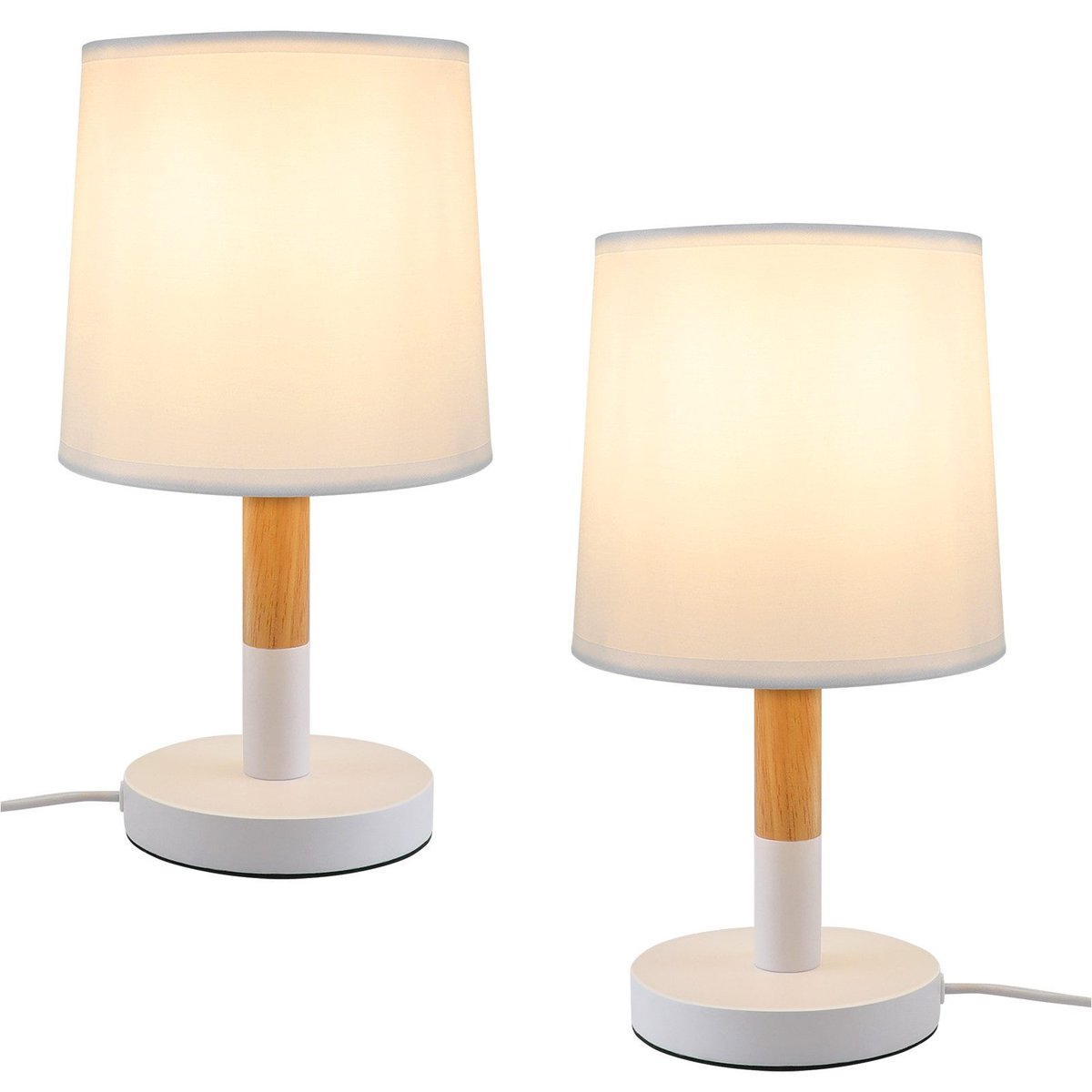 NETTLIFE Lampka nocna Zestaw 2 lamp stołowych Salon - Drewniana lampka nocna z gniazdem E27 Sypialnia Biała