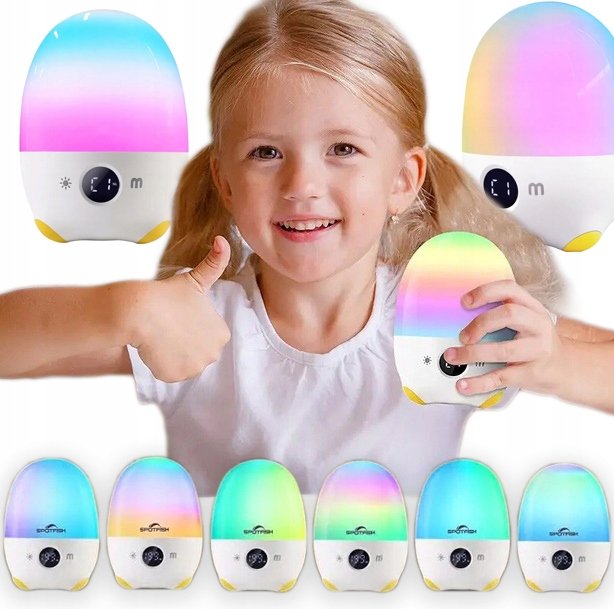 Lampka nocna jajko biurkowa lub biwakowa lampa RGB timer dla dziecka dzieci