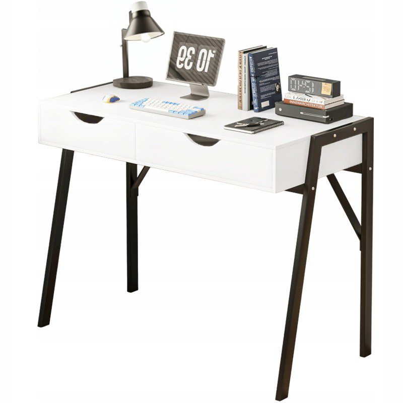 BIURKO NOWOCZESNE Z SZUFLADAMI LOFT BIAŁE NA CZARNYCH NOGACH PREMIUM 80 CM
