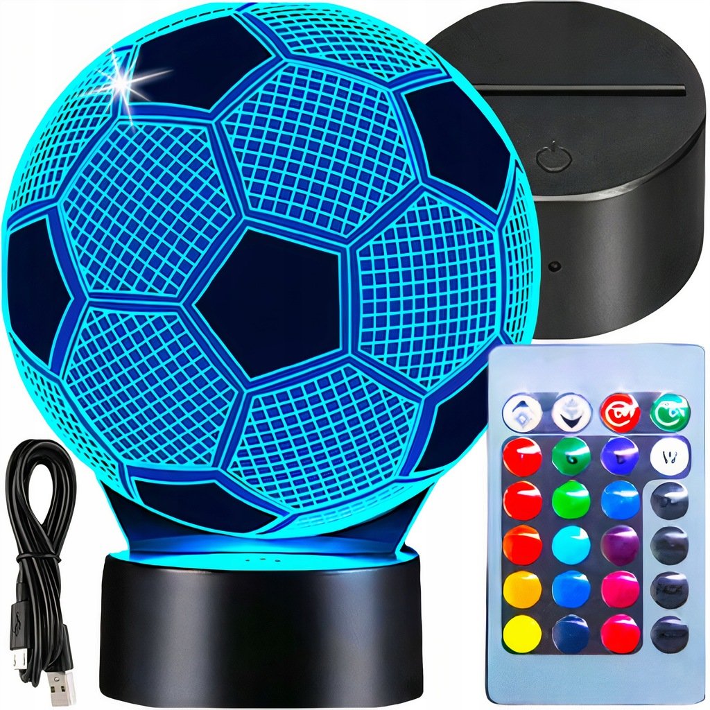 LAMPKA NOCNA LED PIŁKA NOŻNA BIURKOWA NA BIURKO 3D RGB PILOT DLA DZIECKA