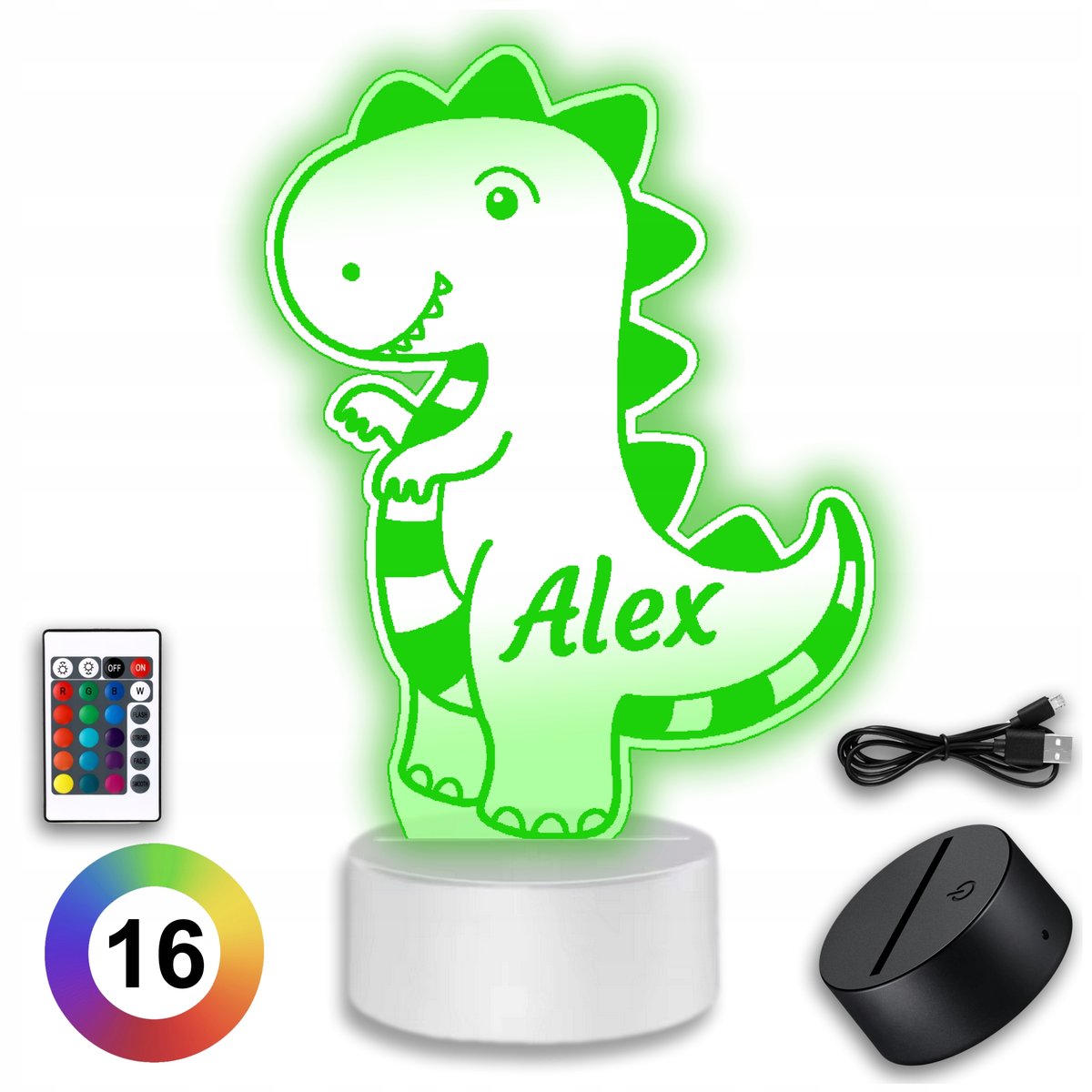 Lampka Nocna Dinozaur Trex Led Dla dzieci Na pilot USB Biurkowa z Imieniem