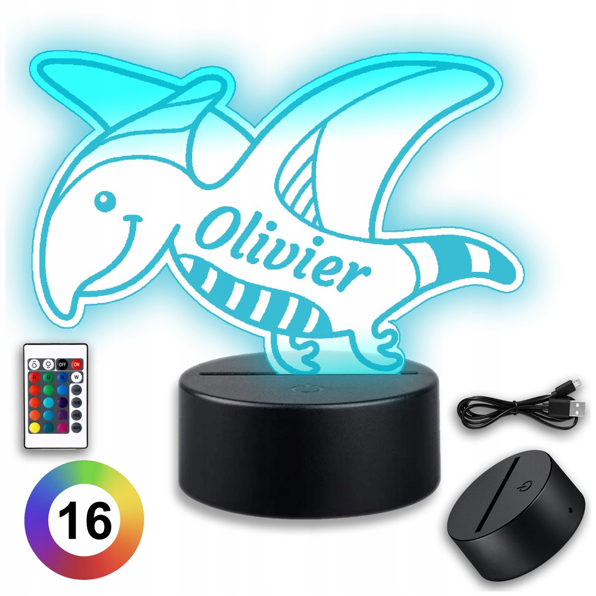Lampka Nocna Dinozaur Led Dla dzieci Na pilot USB Biurkowa Dla Chłopca Imię