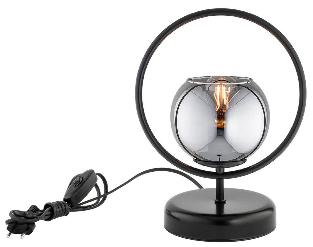 Lampka Biurkowa Nocna Obręcz Ring Szklana Kula Grafit Saturn