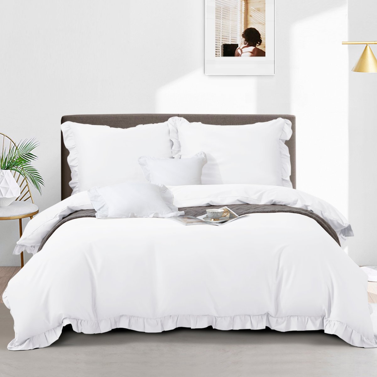 Pościel Ruffy Premium 140x200 - Elegancka Satyna Bawełniana z Falbanką Biała