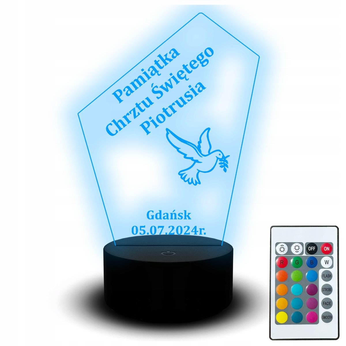 Pamiątka Chrztu Świętego Lampka Na Biurko Statuetka Imię Dziecka Led