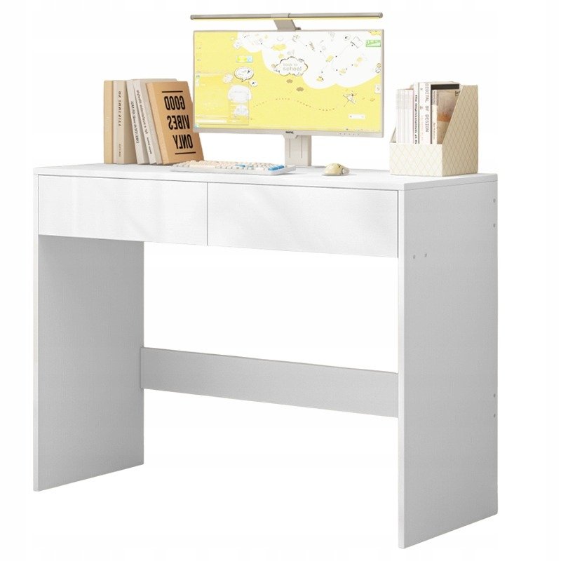 Biurko Komputerowe Białe Nowoczesne Z 2 Szufladami Loft Stół 100Cm