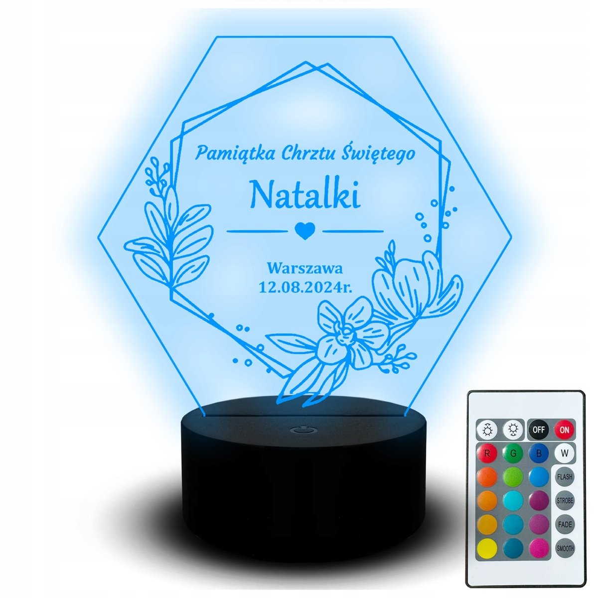 Pamiątka Chrztu Świętego Lampka Led Statuetka Imię Dziecka Prezent