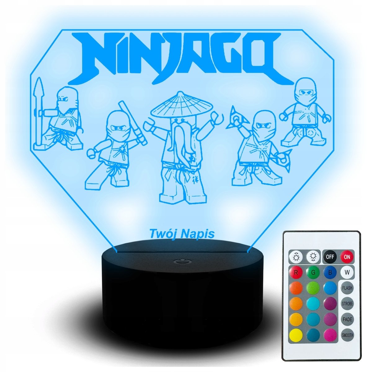 Led Lampka dla Dzieci Figurka Klocki Bajka Ninja Imię Zestaw Pilot