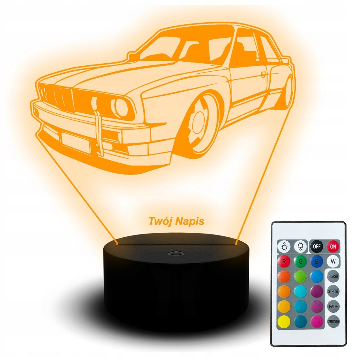 Samochód BMW E30 M3 Lampka Nocna Led Statuetka Auto Samochód Grawer Pilot