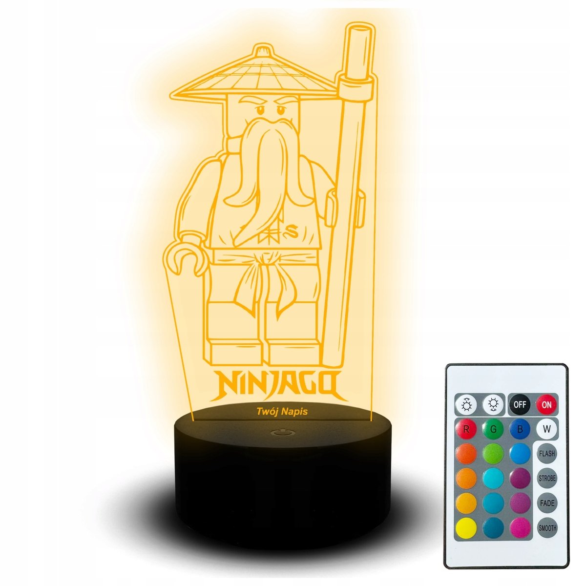 Nocna Lampka dla Dziecka Klocki Figurka Ninja Sensei Imię Zestaw Pilot Led