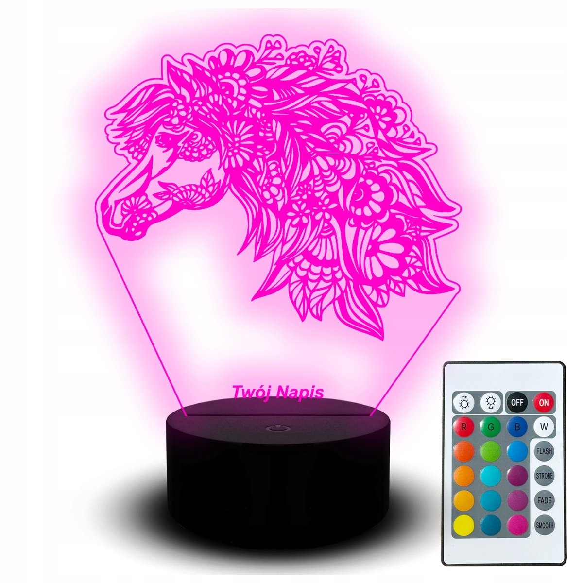 Nocna Lampka Led Koń Konik Zwierzę Dla Dziecka Imię Rgb Grawer Statuetka