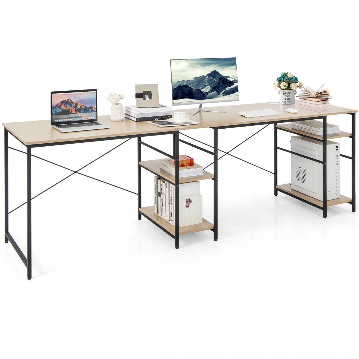 Biurko Komputerowe Narożne Prostokątny Costway 242 X 60 X 75 Cm Brąz