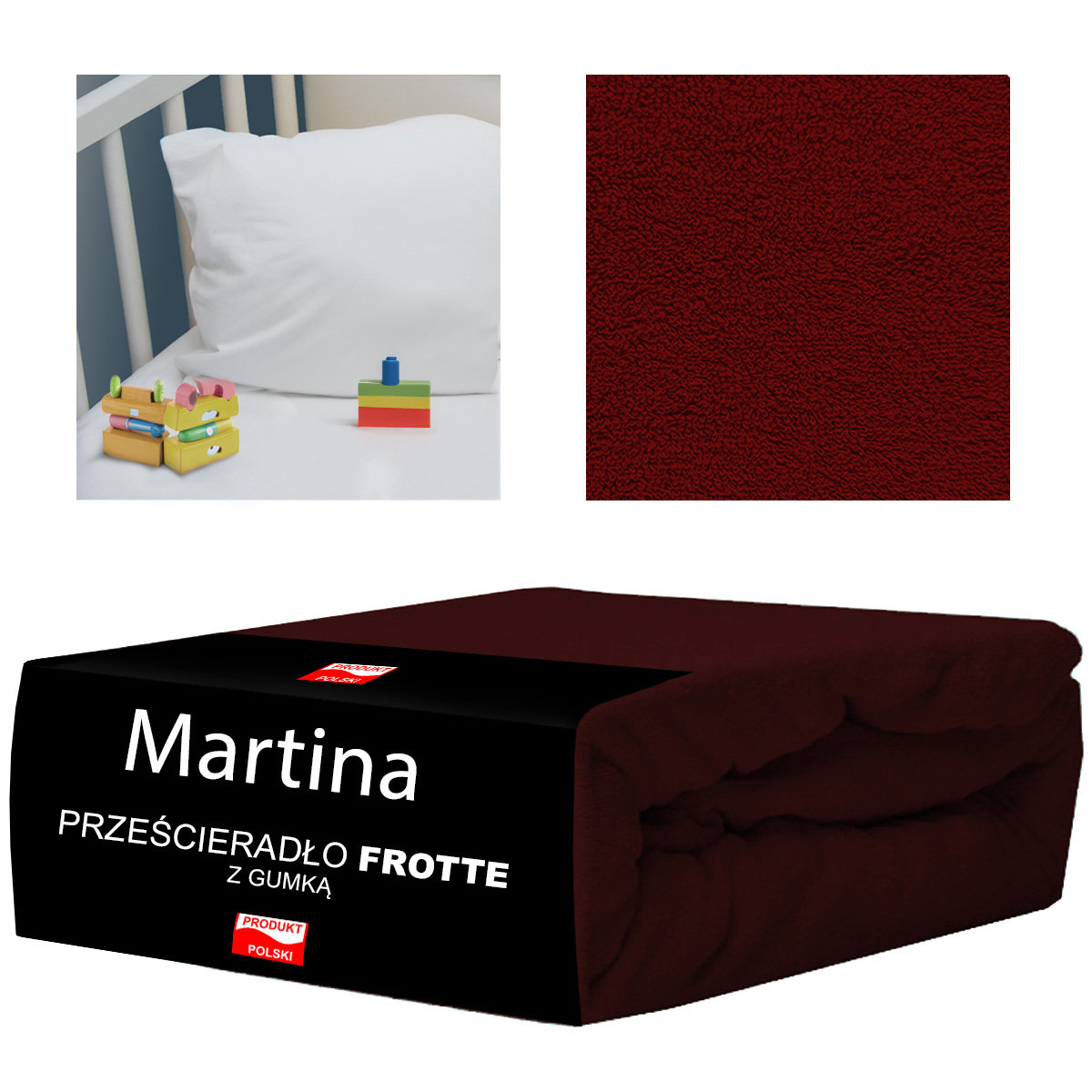 Prześcieradło Z Gumką Frotte 60X120 Do Łóżeczka Miękkie Trwały Kolor Bordo