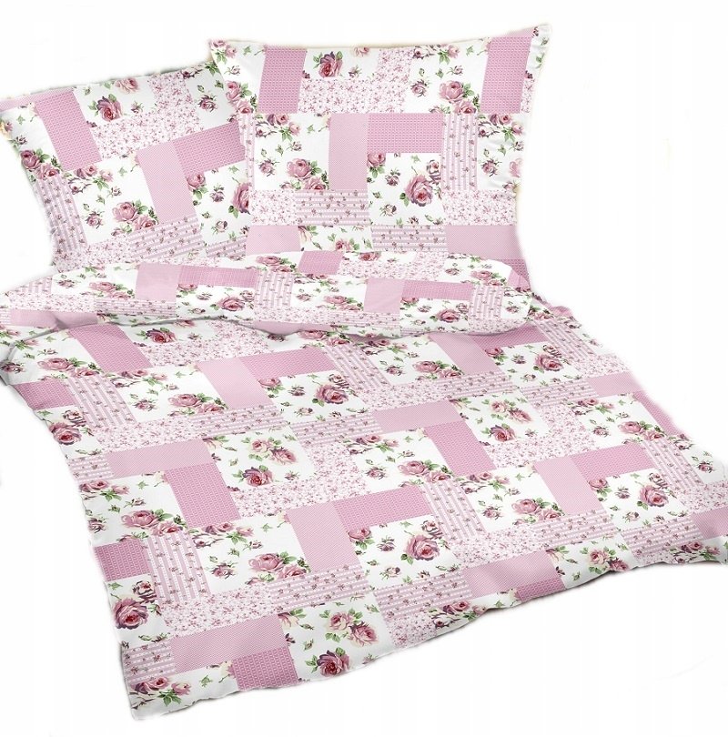 pościel z satyny 200x220 + 2x poszewka 100% bawełna S 76 patchw róż z różą