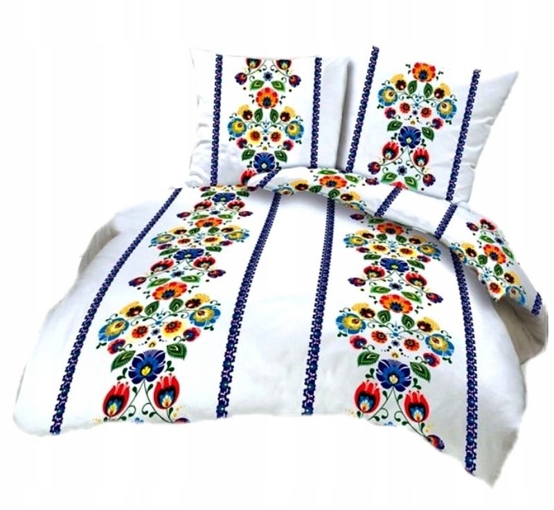 pościel kora lux 200x220 + 2 poszewki K 251 łowicz biały pas