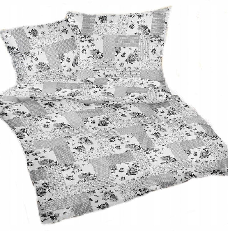 pościel z satyny 220x220 + 2x poszewka 100% bawełna S 76-1 patchw szary z r