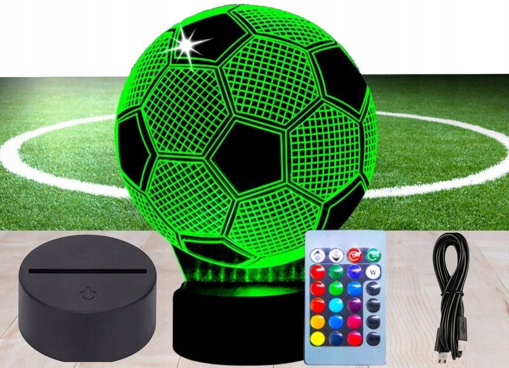 LAMPKA NOCNA LED PIŁKA NOŻNA PIŁKARZ BIURKOWA 3D DLA DZIECI RGB LED + PILOT