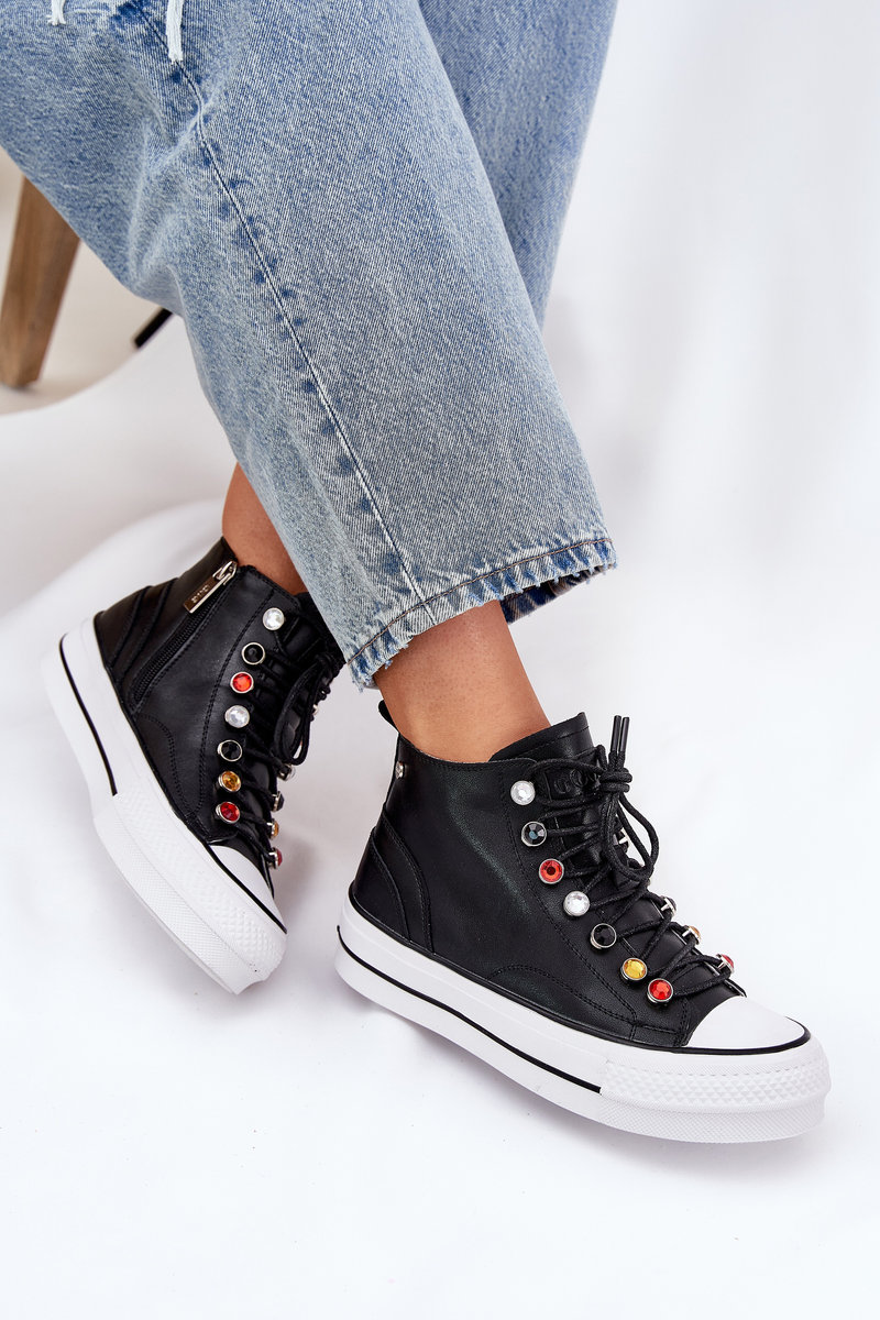 Skórzane Wysokie Trampki Damskie GOE RR2N4101 Czarne-40