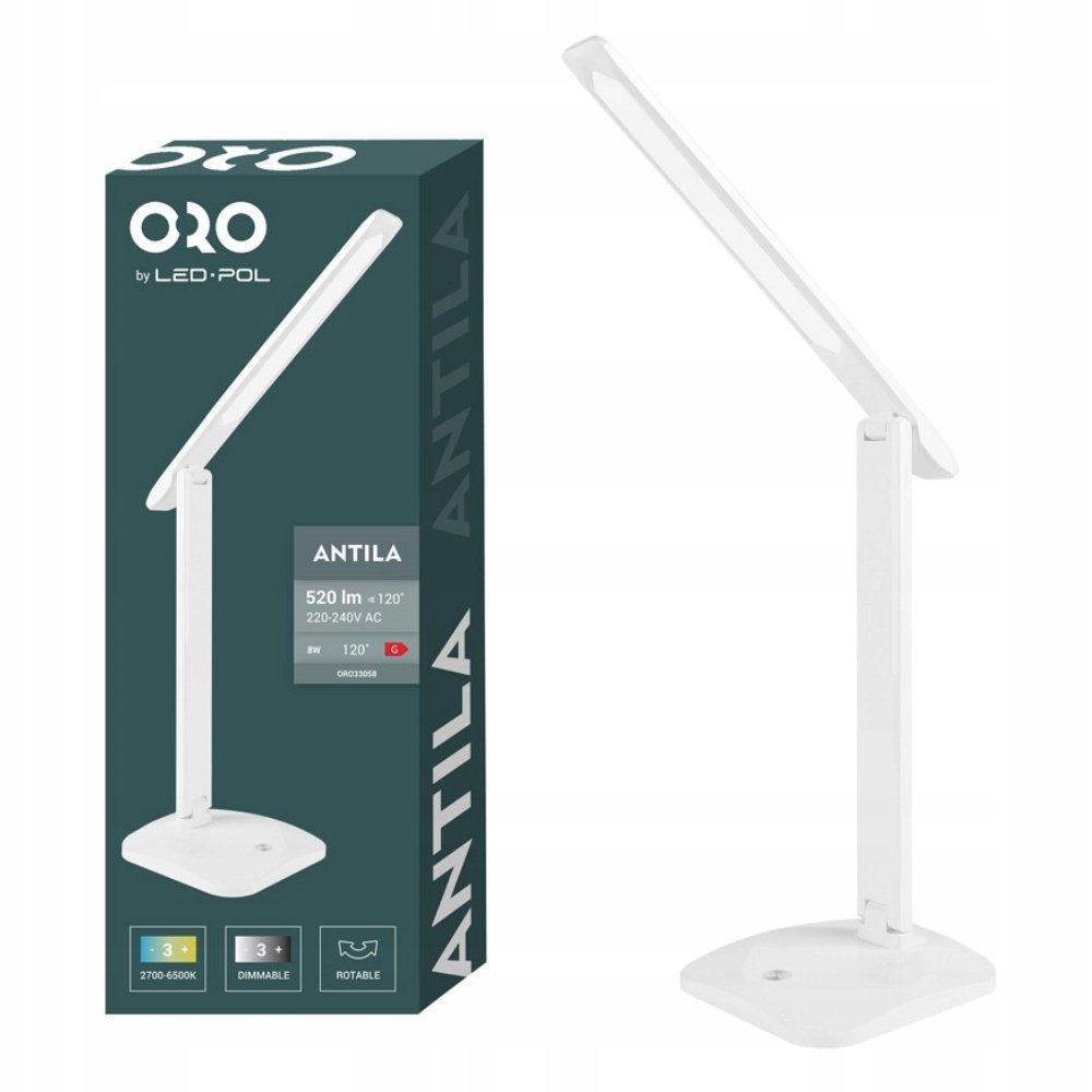 Lampka biurkowa LED szkolna na biurko do czytania nocna 8W 520lm BIAŁA