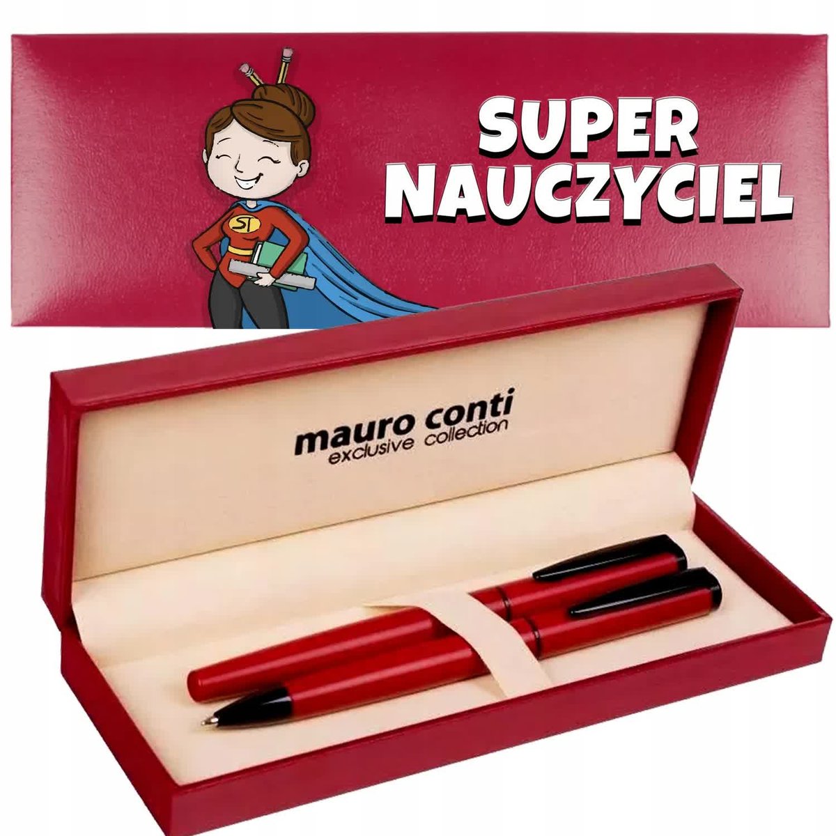 ZESTAW DŁUGOPIS+PIÓRO Super Nauczyciel Wzory