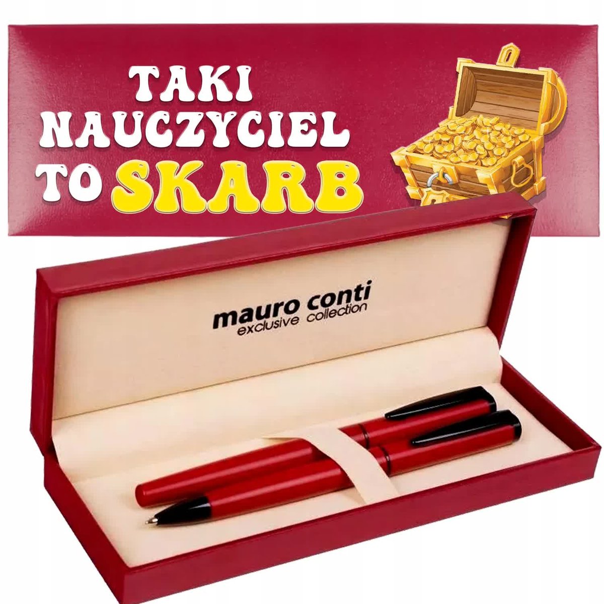 ZESTAW DŁUGOPIS+PIÓRO Nauczyciel to Skarb Wzory