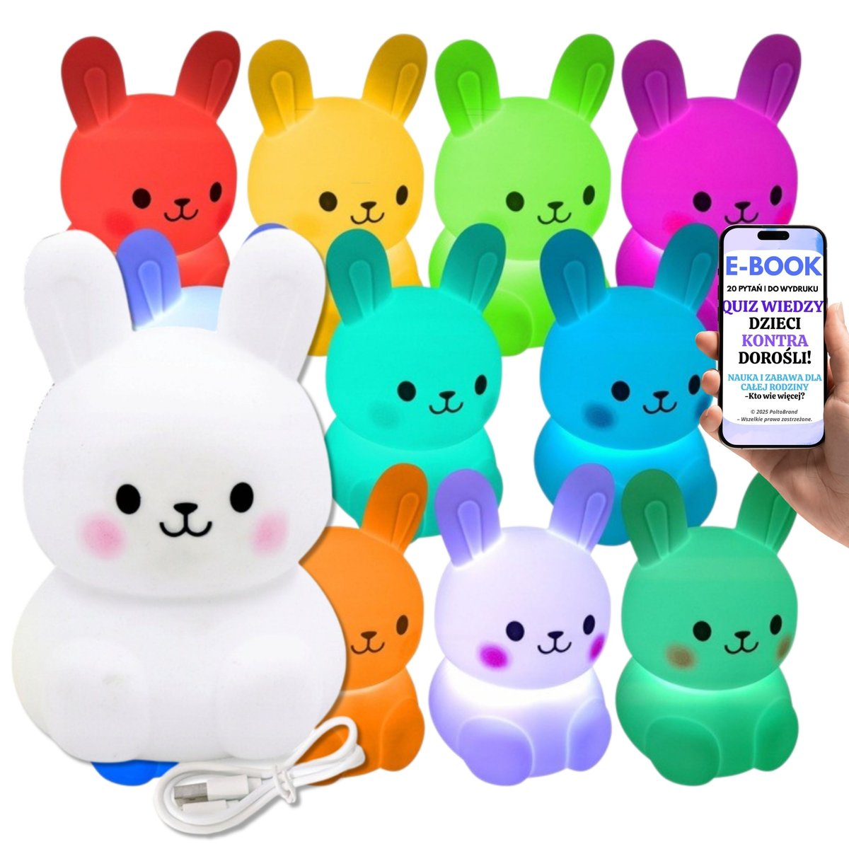 Silikonowa lampka LED króliczek Królik Dla Dziecka Lampa Nocna Biurkowa • RGB zmiana kolorów • PREZENT DLA DZIECKA CÓRKI WNUCZKI + EBOOK-2