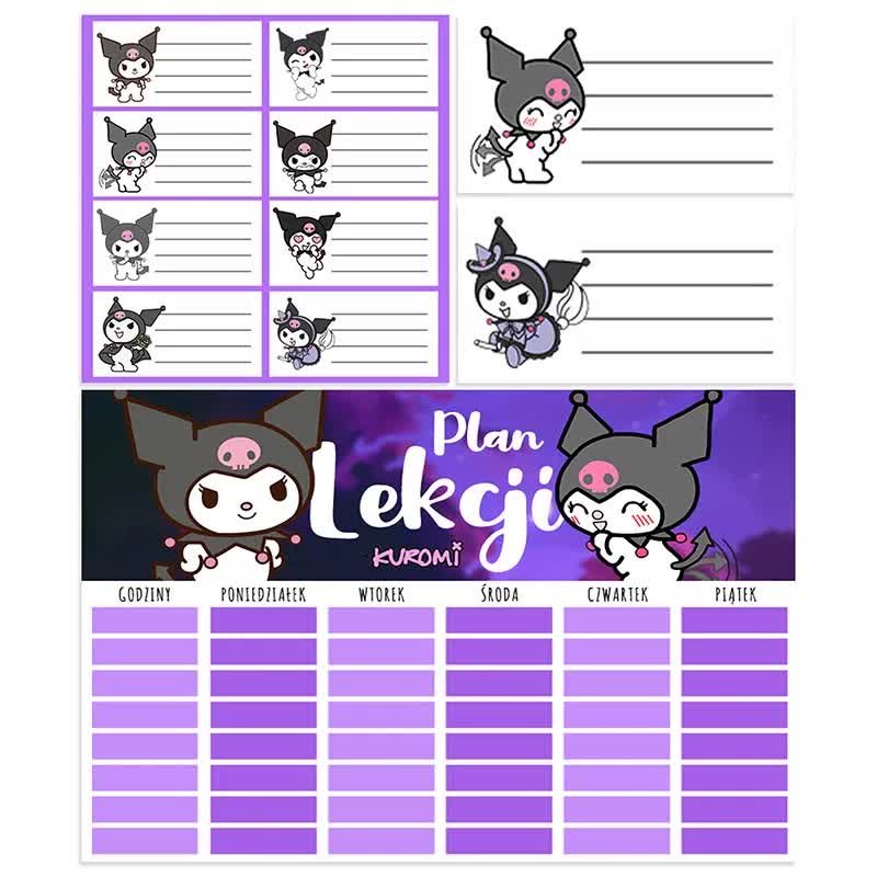 Zestaw PLAN LEKCJI NAKLEJKI Na Zeszyt Podręcznik Dla Fana KUROMI My Melody